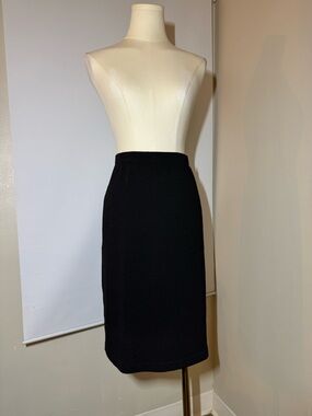 Helen Hsu Ribbed Knit Pencil Skirt Size L Black Wool Blend